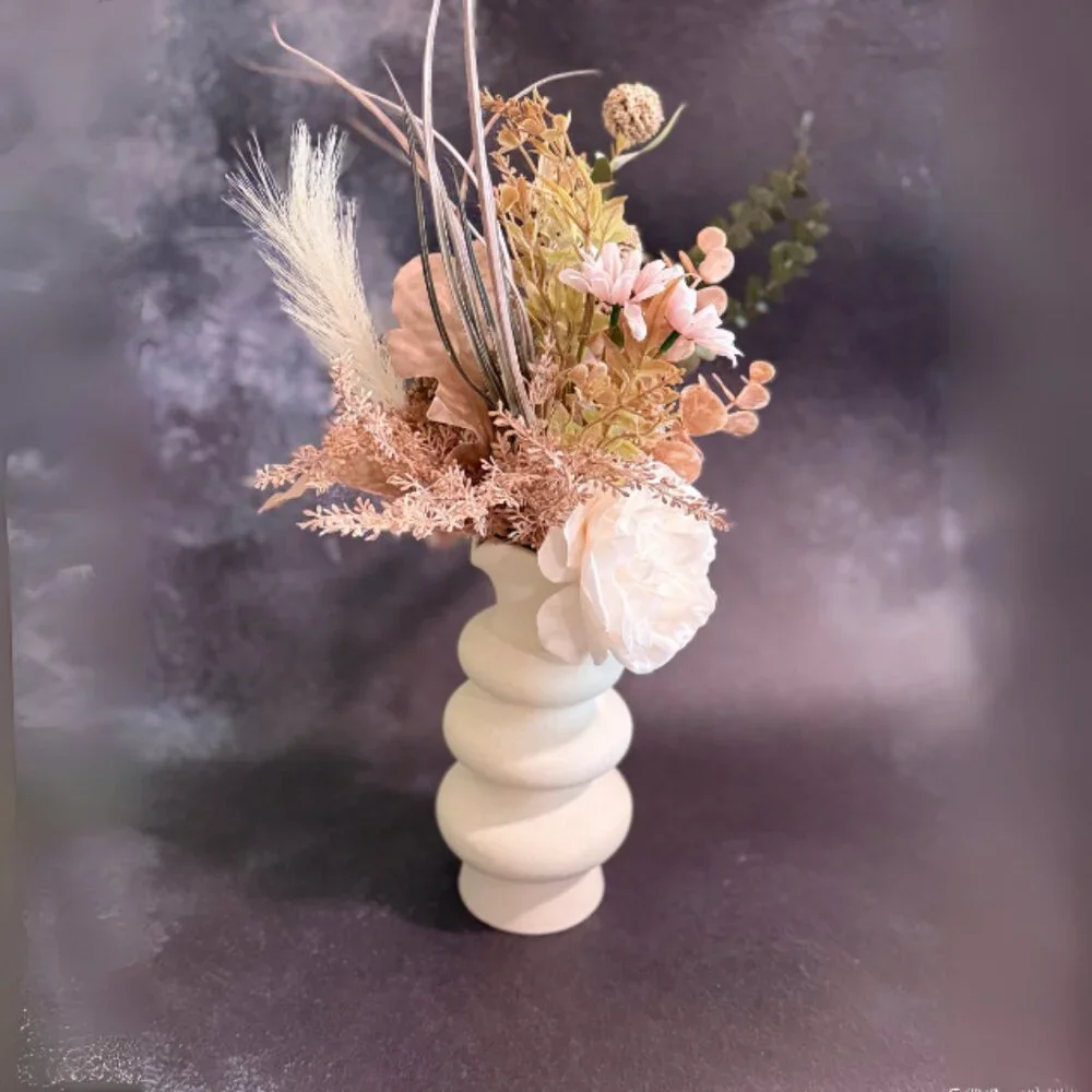 Boho Faux & Dried Floral Arrangement with Peony – Handmade Home Décor